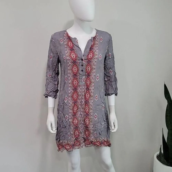 Raga Multi Color Button Vneck with 3/4 sleeve mini dress - Picture 2 of 9